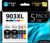 Smart Ink Compatible Printer Cartridges to Replace HP 903 XL 903XL 5 Multipack (2 Black XL & Blue Red Yellow) with Advanced Chip Technology Compatible with Officejet 6950 Officejet Pro 6960 6970
